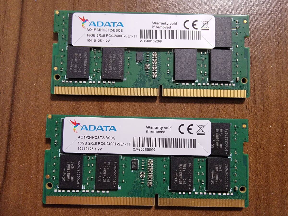 A-DATA DDR4 PC4-2400T SODIMM 16GBx2 32GBセット ノート用メモリ 動作OK_画像2