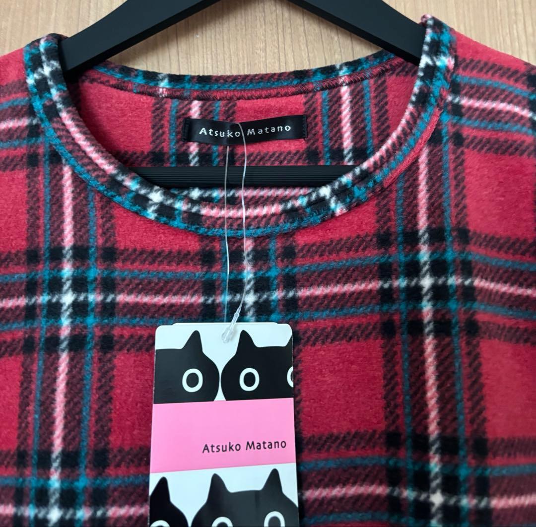 Mサイズ　マタノアツコ　俣野温子★ワコール新品タグ付パジャマ長袖ルームウエア　トップス　ボトムス　丸首チェック柄フリースRE　メメ猫_画像2