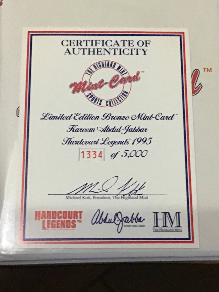 NBA BRONZE製 Kareem Abdul-Jabbar 1995 HARDCOURT LEGENDS ジャバー 限定5000 mint-card_画像4
