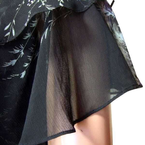 美品/ハナエモリ HANAE MORI ワンピース 小さいサイズ 表記 7号 S 相当 古着 黒 ブラック レディース 春 夏 半袖 薄手 シフォン 花柄_画像3