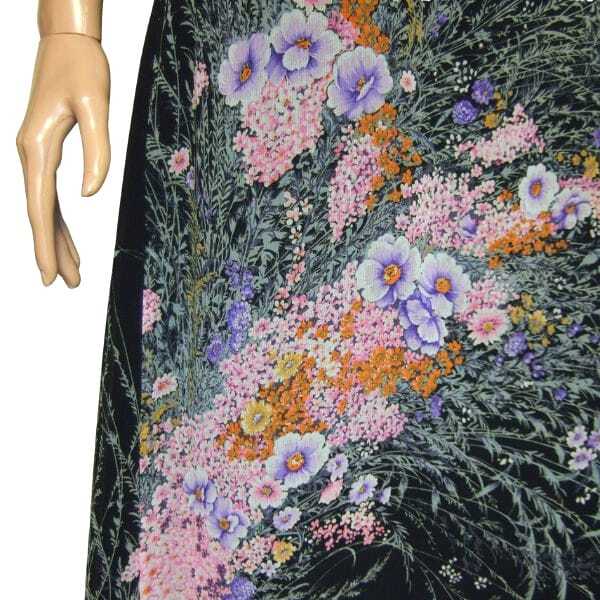 美品/ハナエモリ HANAE MORI ワンピース 小さいサイズ 表記 7号 S 相当 古着 黒 ブラック レディース 春 夏 半袖 薄手 シフォン 花柄_画像4