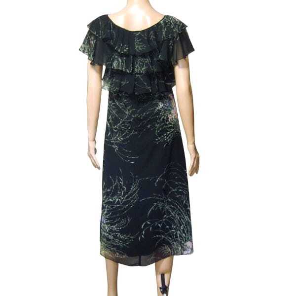 美品/ハナエモリ HANAE MORI ワンピース 小さいサイズ 表記 7号 S 相当 古着 黒 ブラック レディース 春 夏 半袖 薄手 シフォン 花柄_画像5