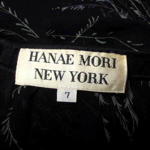 美品/ハナエモリ HANAE MORI ワンピース 小さいサイズ 表記 7号 S 相当 古着 黒 ブラック レディース 春 夏 半袖 薄手 シフォン 花柄_画像6