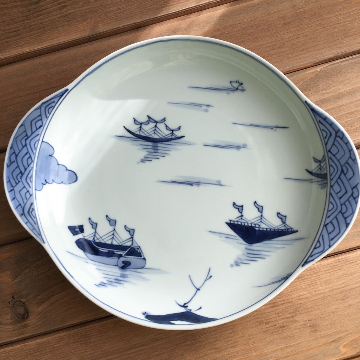 青花しん窯 船 耳付きプレート2枚 パスタプレート ワンプレートごはん大皿27㎝ 未使用品◆送料込み◆即配送_画像2