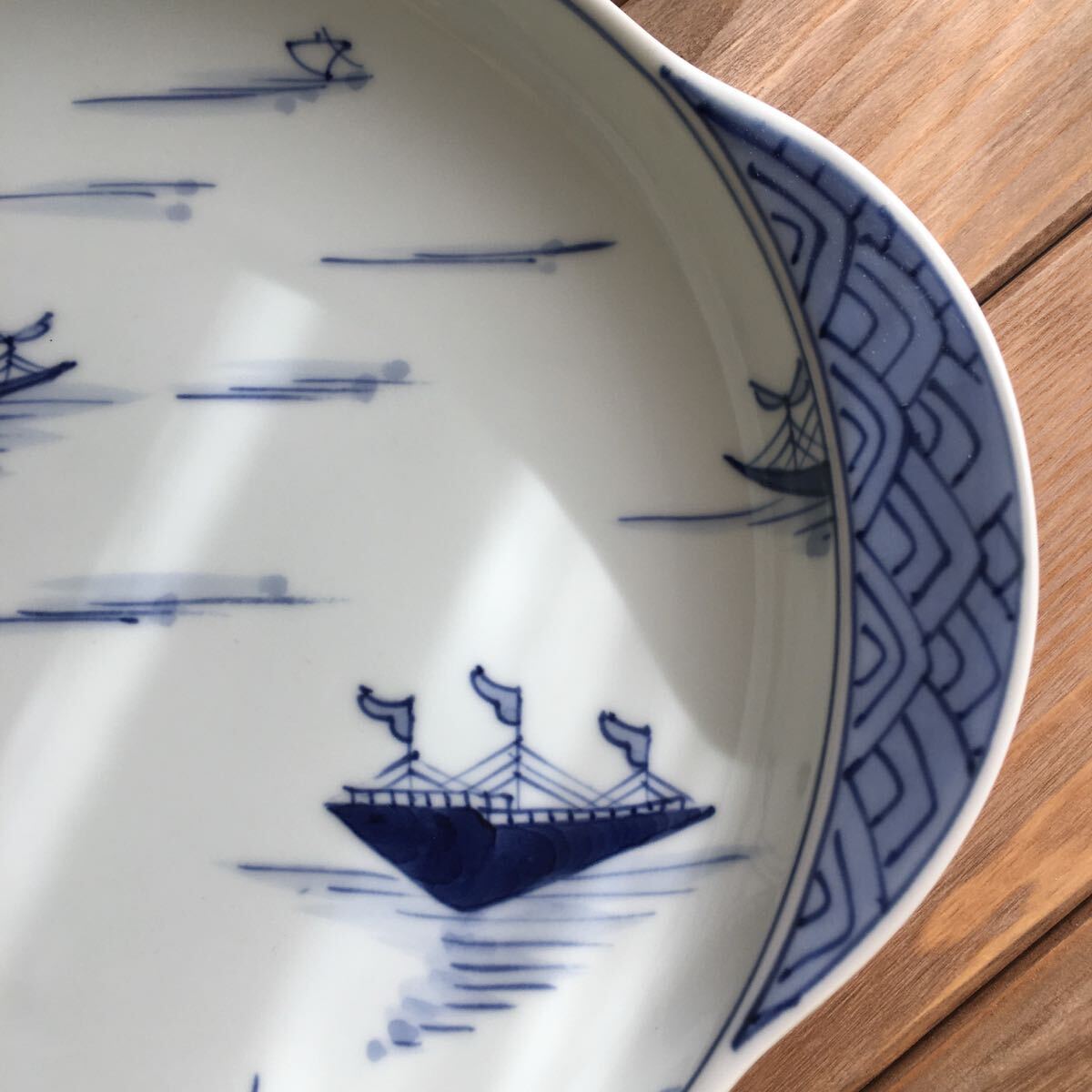 青花しん窯 船 耳付きプレート2枚 パスタプレート ワンプレートごはん大皿27㎝ 未使用品◆送料込み◆即配送_画像3
