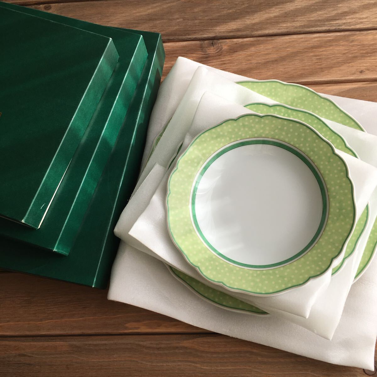 フッチェンロイターHutschenreutherサマードリームプレート3種セット未使用品 グリーンドット◆送料込み◆即配送◆_画像8