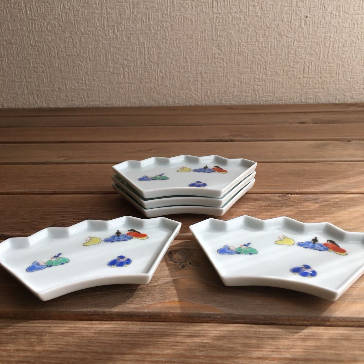 有田焼深川製磁 六歌仙 扇形変形小皿5枚セット未使用品◆送料込み◆即配送_画像4