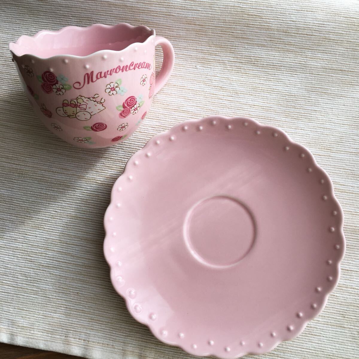 サンリオSANRIOマロンクリーム カップ＆ソーサー未使用品 陶器製ピンクコーヒーカップ_画像3