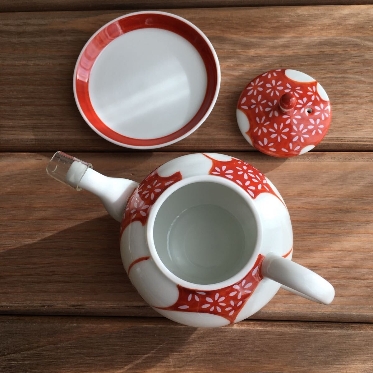 有田焼香蘭社 赤繪町物語 山茶花醤油差し未使用品_画像2