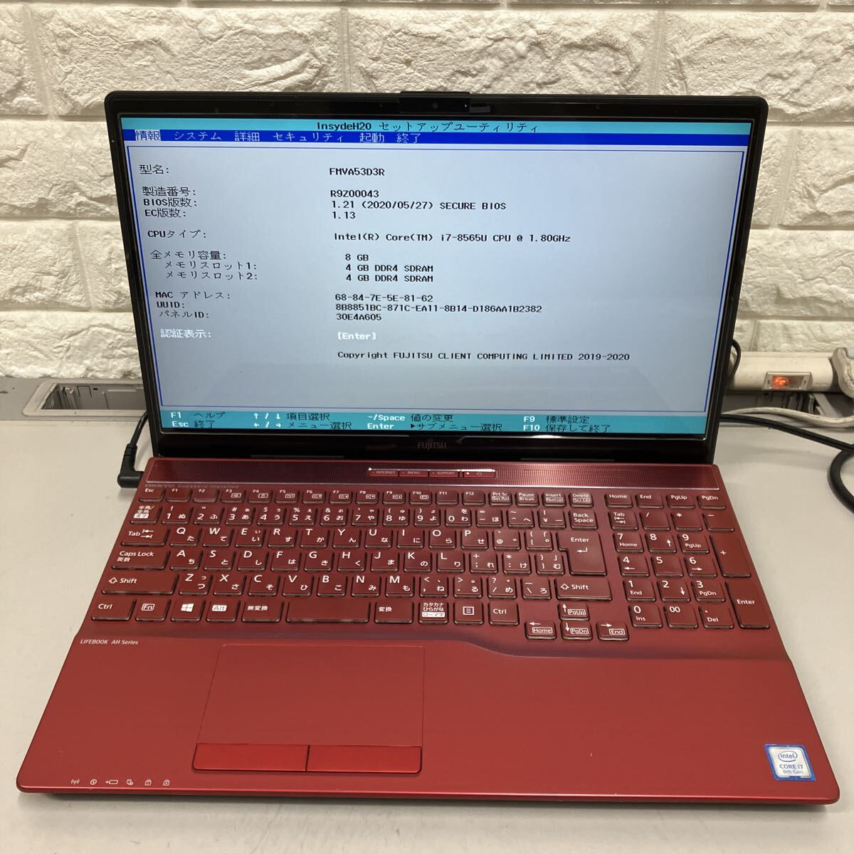 H183 富士通 LIFEBOOK AH35/D3 FMVA53D3R Core i7 8565U メモリ8GB_画像8