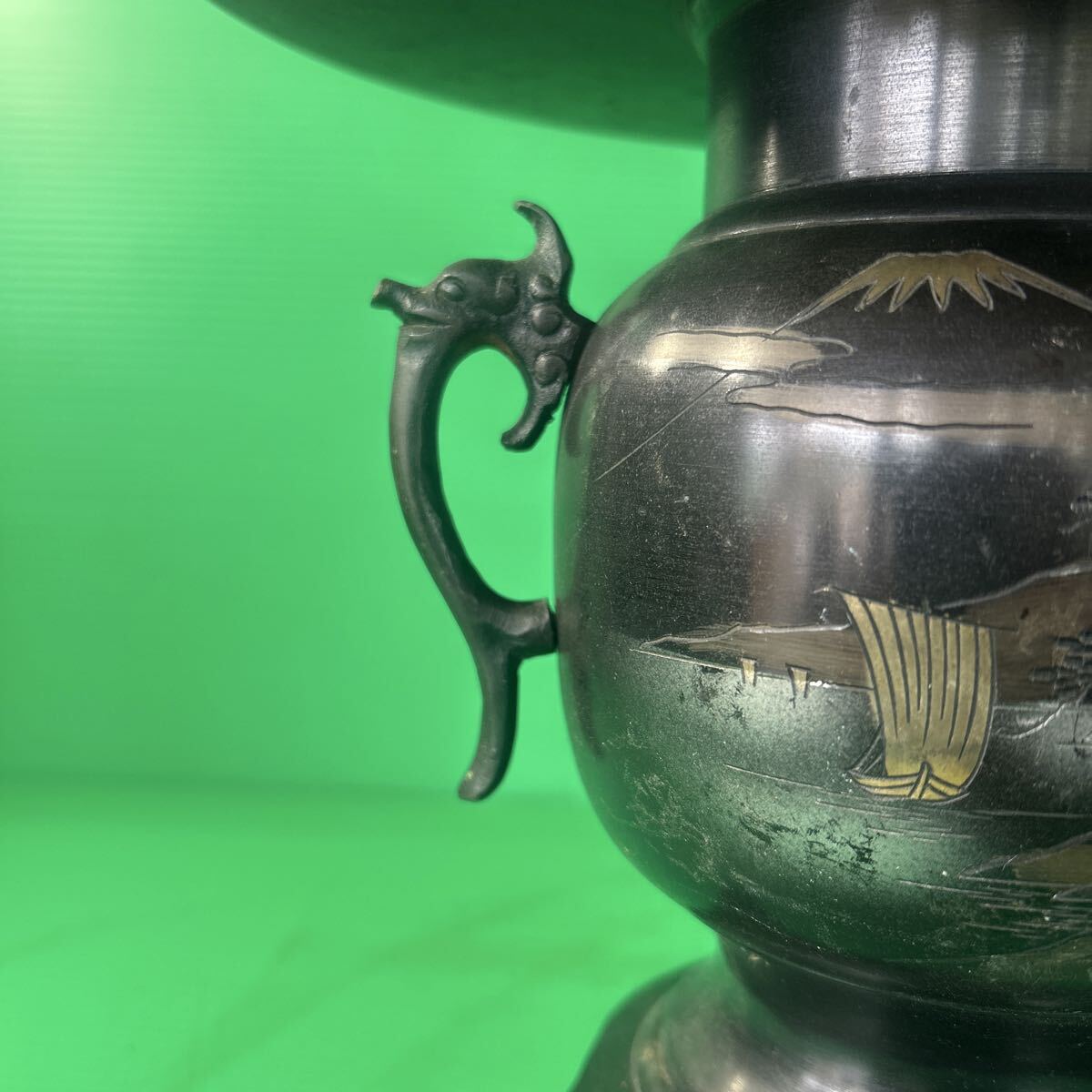 華道具　薄端　骨董　アンティーク　旧家蔵出し　中国　唐物　銅製　花器 池坊薄端 うすばた 水盤 花器 花道具 華道　生花　生け花　現状品_画像5