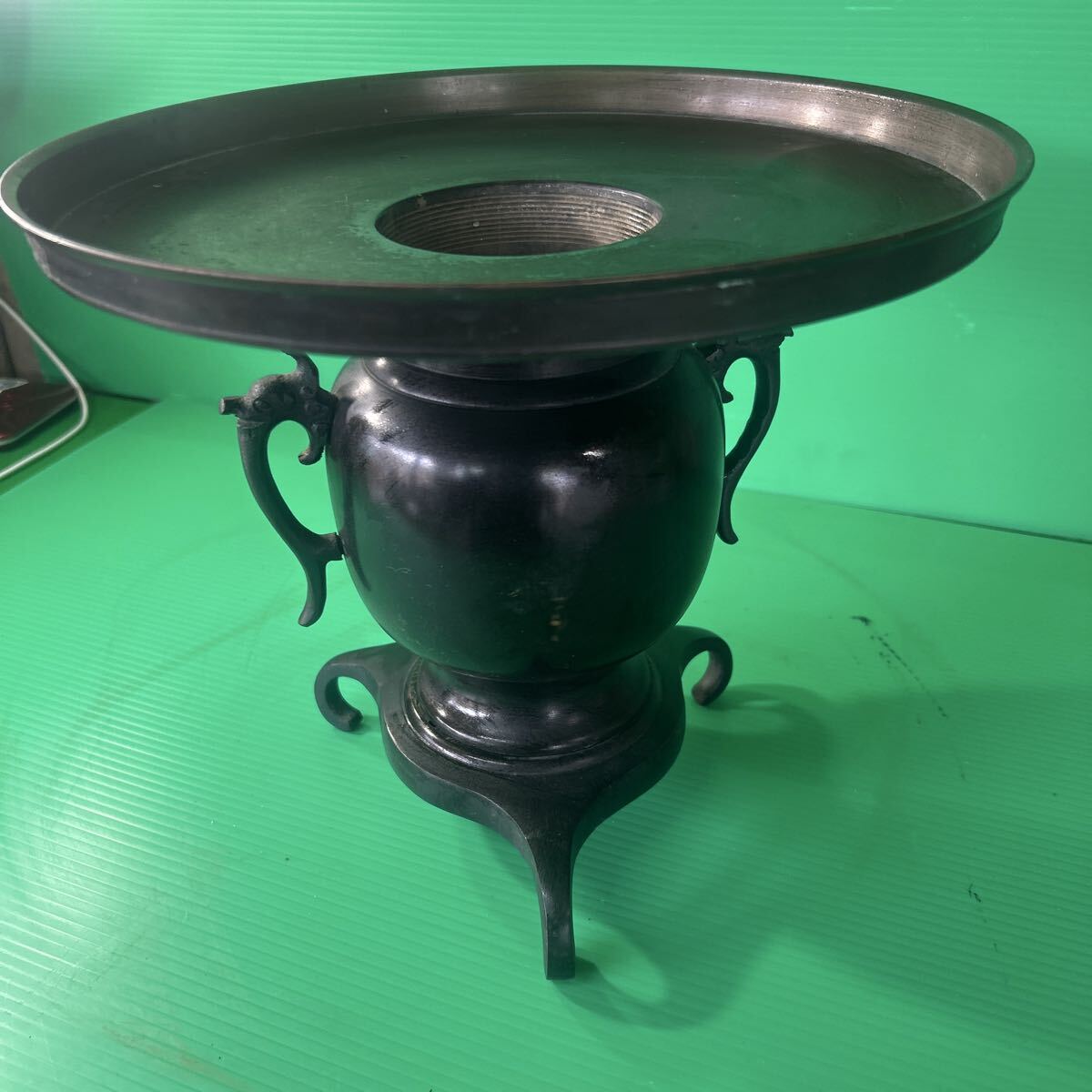 華道具　薄端　骨董　アンティーク　旧家蔵出し　中国　唐物　銅製　花器 池坊薄端 うすばた 水盤 花器 花道具 華道　生花　生け花　現状品_画像8