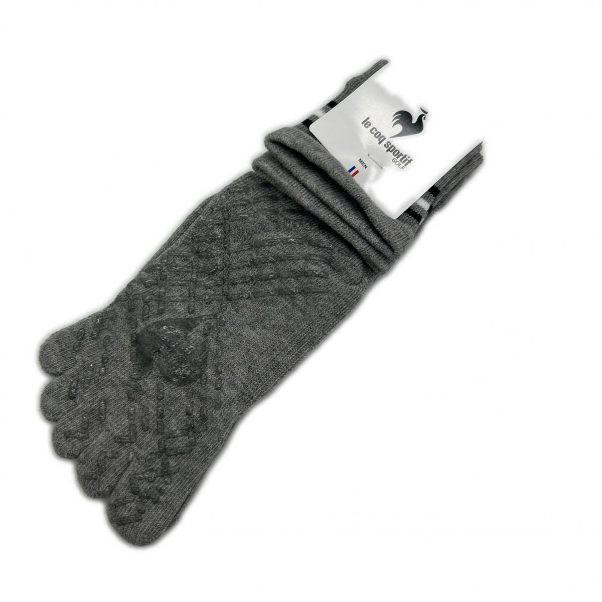 coco 未使用品 ルコックスポルティフle coq sportif メンズ 5本指ソックス 25〜27cm グレー 刺しゅうロゴ ライン ネコポス発送可K022811_画像1