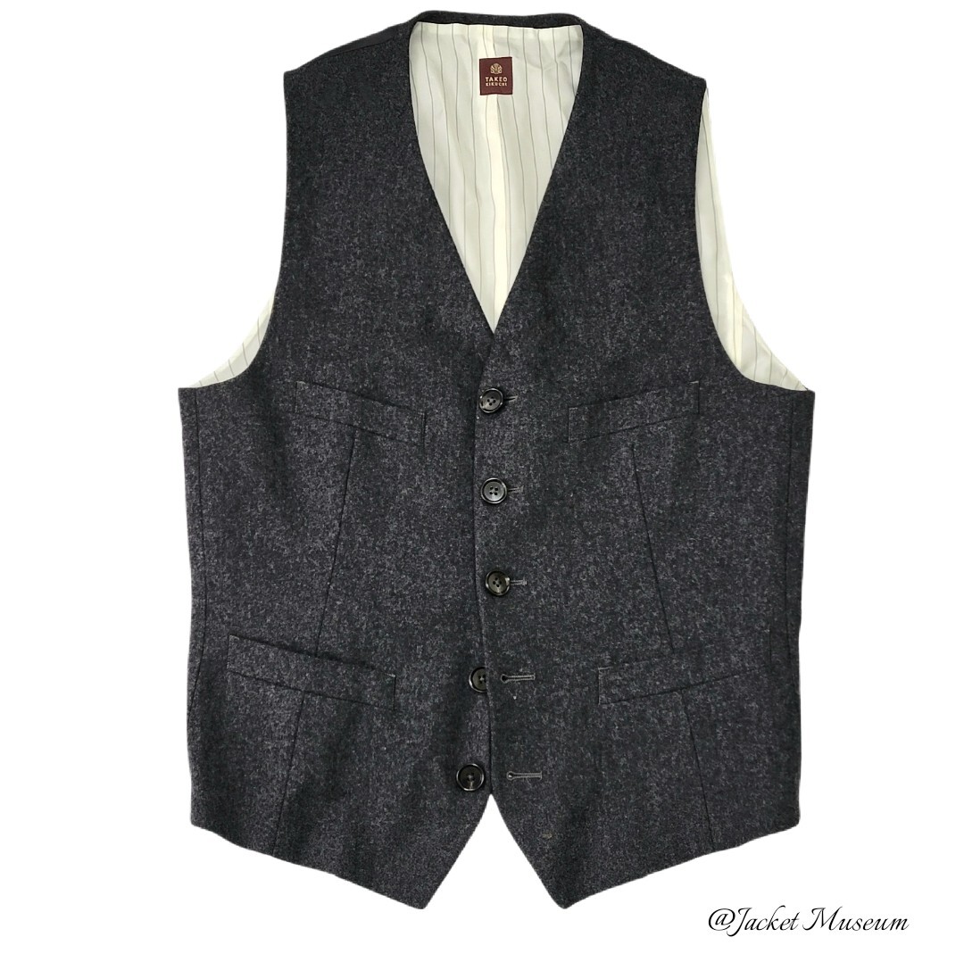【極美品】超高級 タケオキクチ 秋冬起毛フランネル M 2 ベスト グレー ネクタイパンツスーツテーラードジャケットに○44_画像1