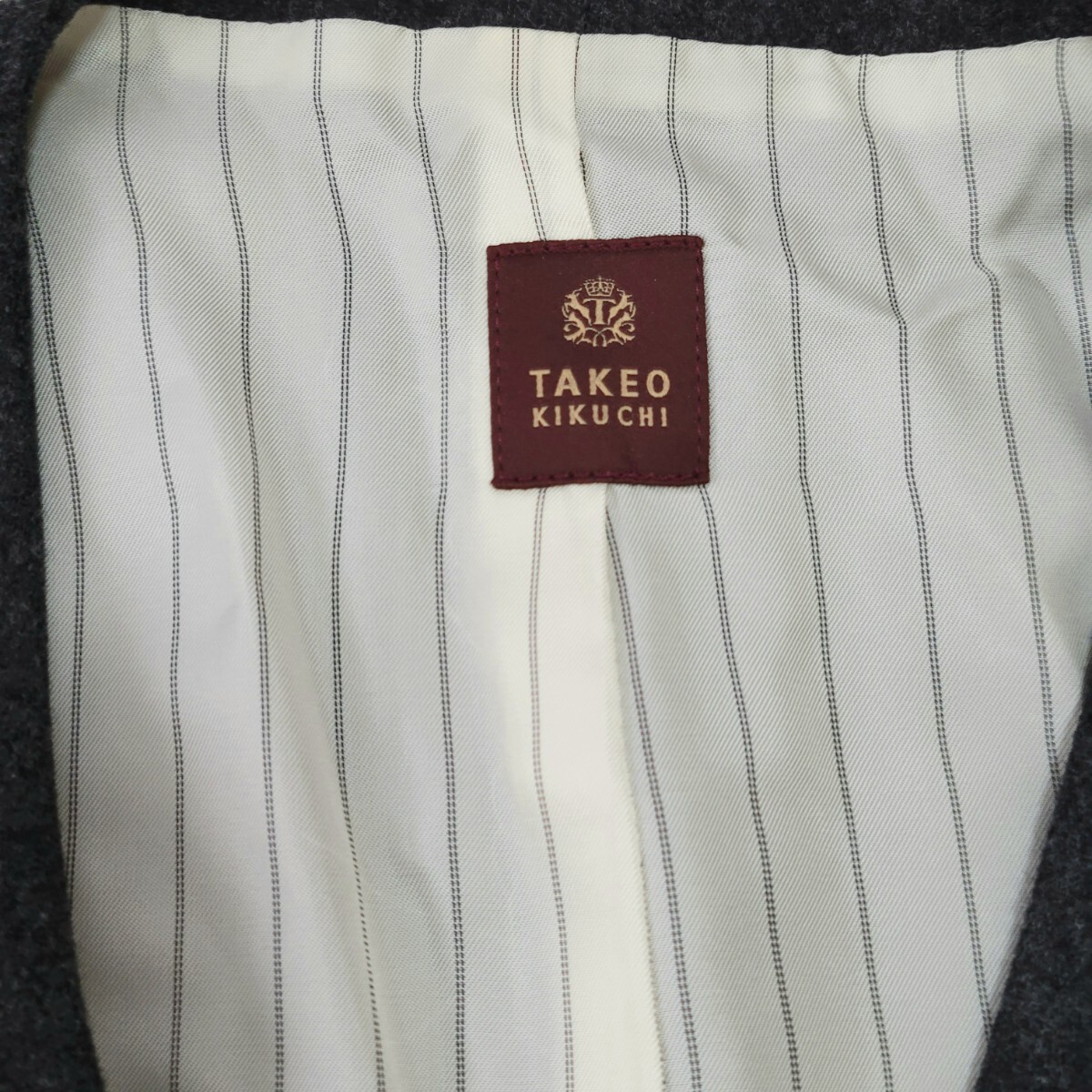 【極美品】超高級 タケオキクチ 秋冬起毛フランネル M 2 ベスト グレー ネクタイパンツスーツテーラードジャケットに○44_画像2