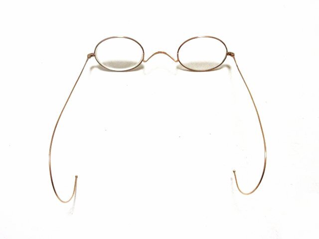 オ440◇ 大正時代 度付き 丸メガネ フルリム 金属フレーム 一山ブリッジ 縄手つる 刻印有 ケース付 / 古眼鏡 ビンテージ 時代物 / 現状渡し_画像2