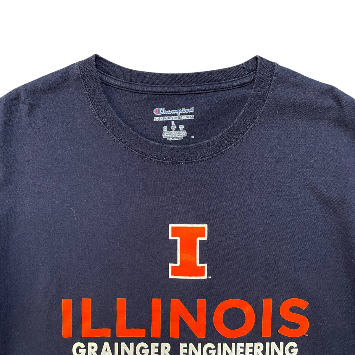 USA 古着 Champion チャンピオン イリノイ大学 カレッジ Tシャツ プリント ネイビー メンズL クルーネック BA2634_画像3