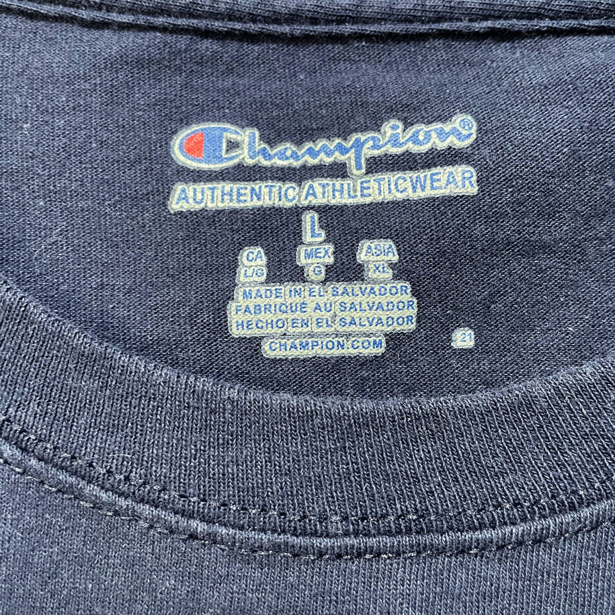 USA 古着 Champion チャンピオン イリノイ大学 カレッジ Tシャツ プリント ネイビー メンズL クルーネック BA2634_画像7