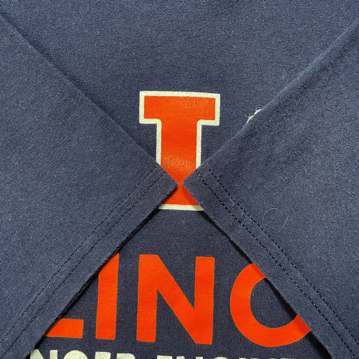 USA 古着 Champion チャンピオン イリノイ大学 カレッジ Tシャツ プリント ネイビー メンズL クルーネック BA2634_画像5