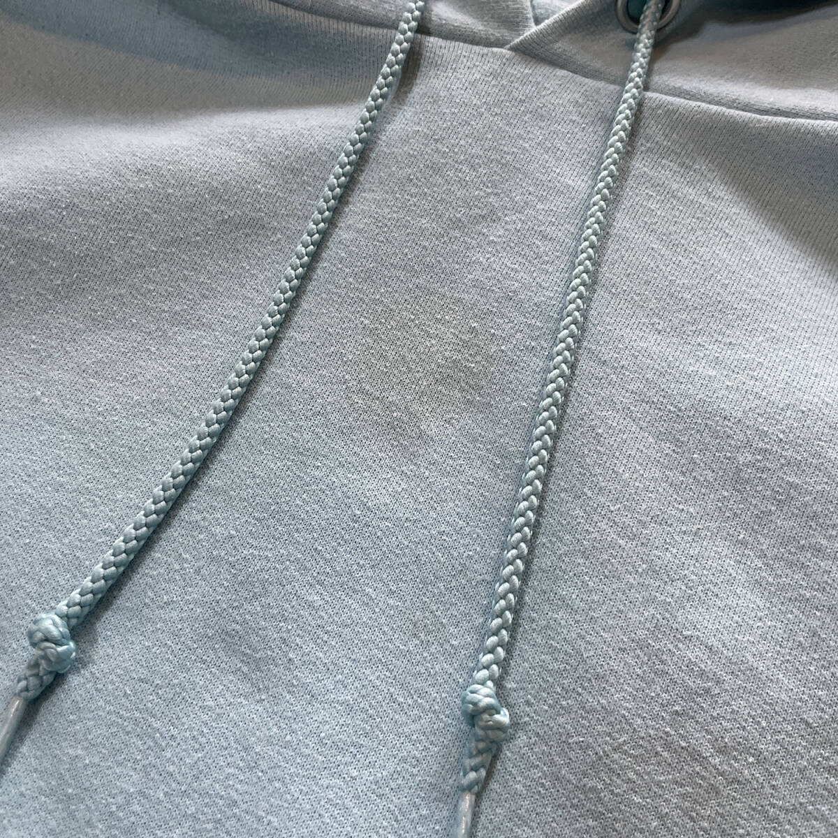 USA 古着 Champion チャンピオン スウェット パーカー ロゴ 袖プリント ライトブルー メンズL BE0158_画像6