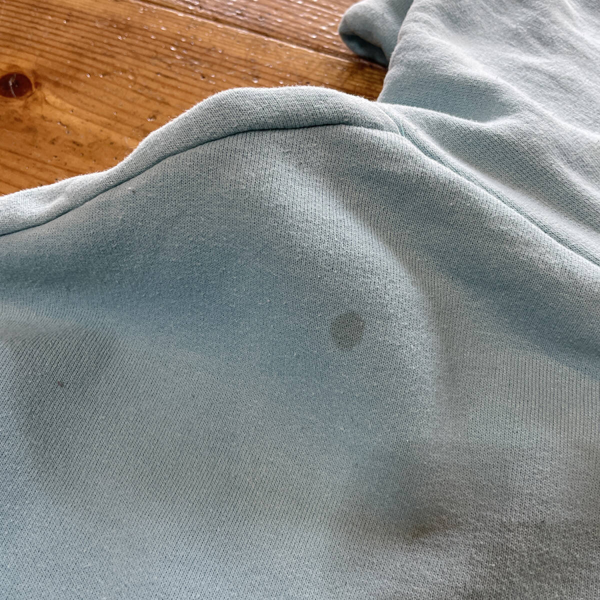 USA 古着 Champion チャンピオン スウェット パーカー ロゴ 袖プリント ライトブルー メンズL BE0158_画像7