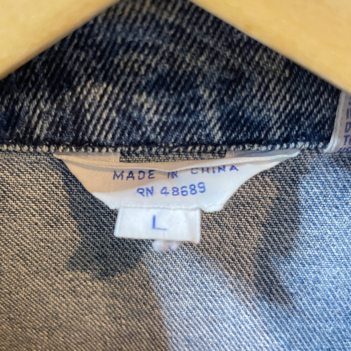 USA 古着 ヴィンテージ スタンドカラー 花柄 デニムジャケット Gジャン ジージャン ネイビー レディースL AE0006_画像8