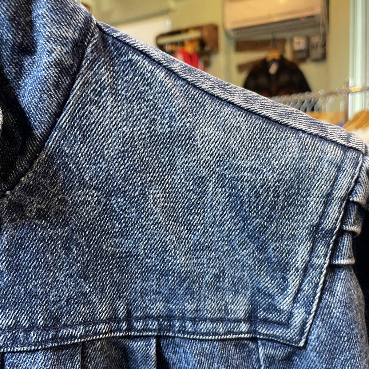 USA 古着 ヴィンテージ スタンドカラー 花柄 デニムジャケット Gジャン ジージャン ネイビー レディースL AE0006_画像5