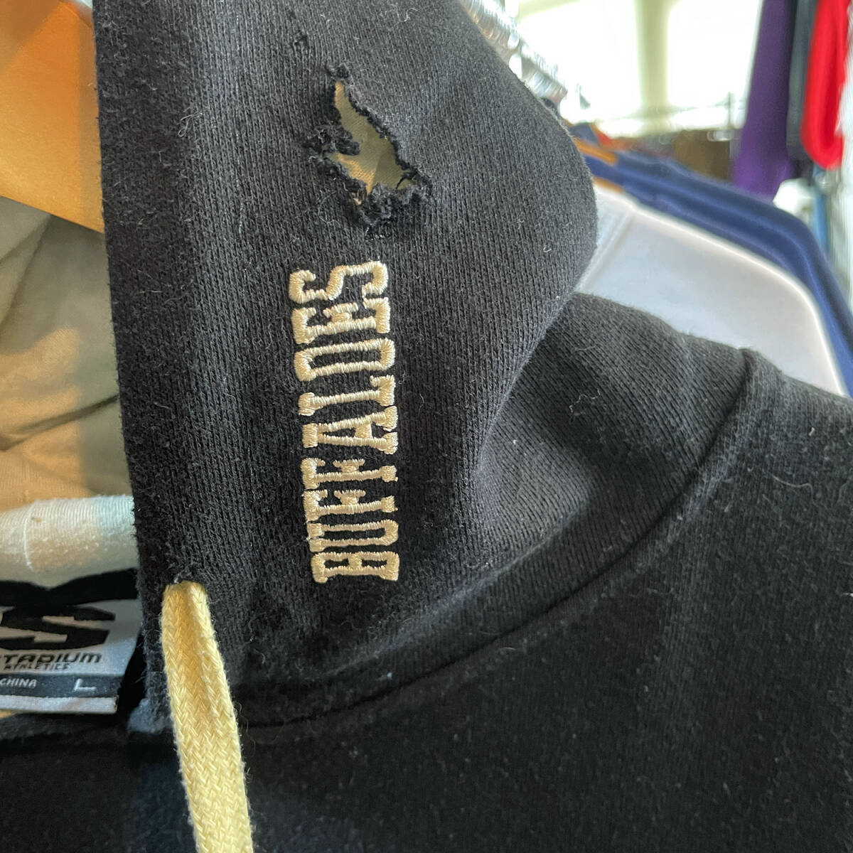 USA 古着 コロラド大学 カレッジ スウェット パーカー プルオーバー 刺繍 ロゴ ブラック メンズL BE0159_画像5