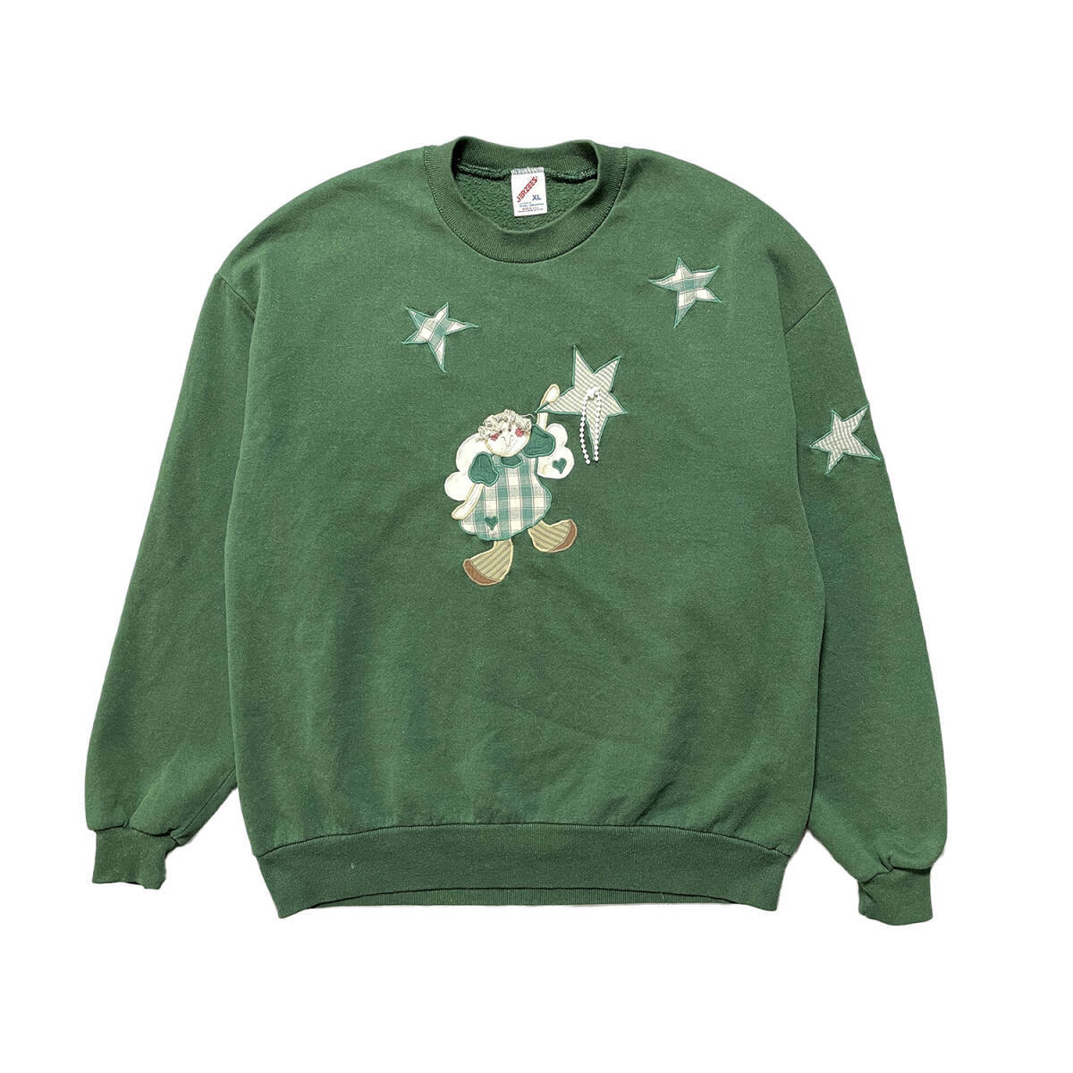 90S USA製 古着 ジャージーズ ヴィンテージ スウェット トレーナー 妖精 フェアリー グリーン 緑 レディースXL BD0422_画像1