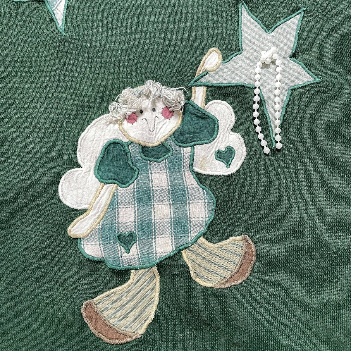 90S USA製 古着 ジャージーズ ヴィンテージ スウェット トレーナー 妖精 フェアリー グリーン 緑 レディースXL BD0422_画像4