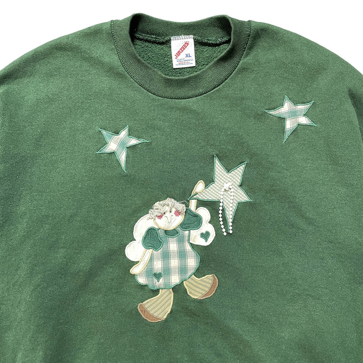 90S USA製 古着 ジャージーズ ヴィンテージ スウェット トレーナー 妖精 フェアリー グリーン 緑 レディースXL BD0422_画像3