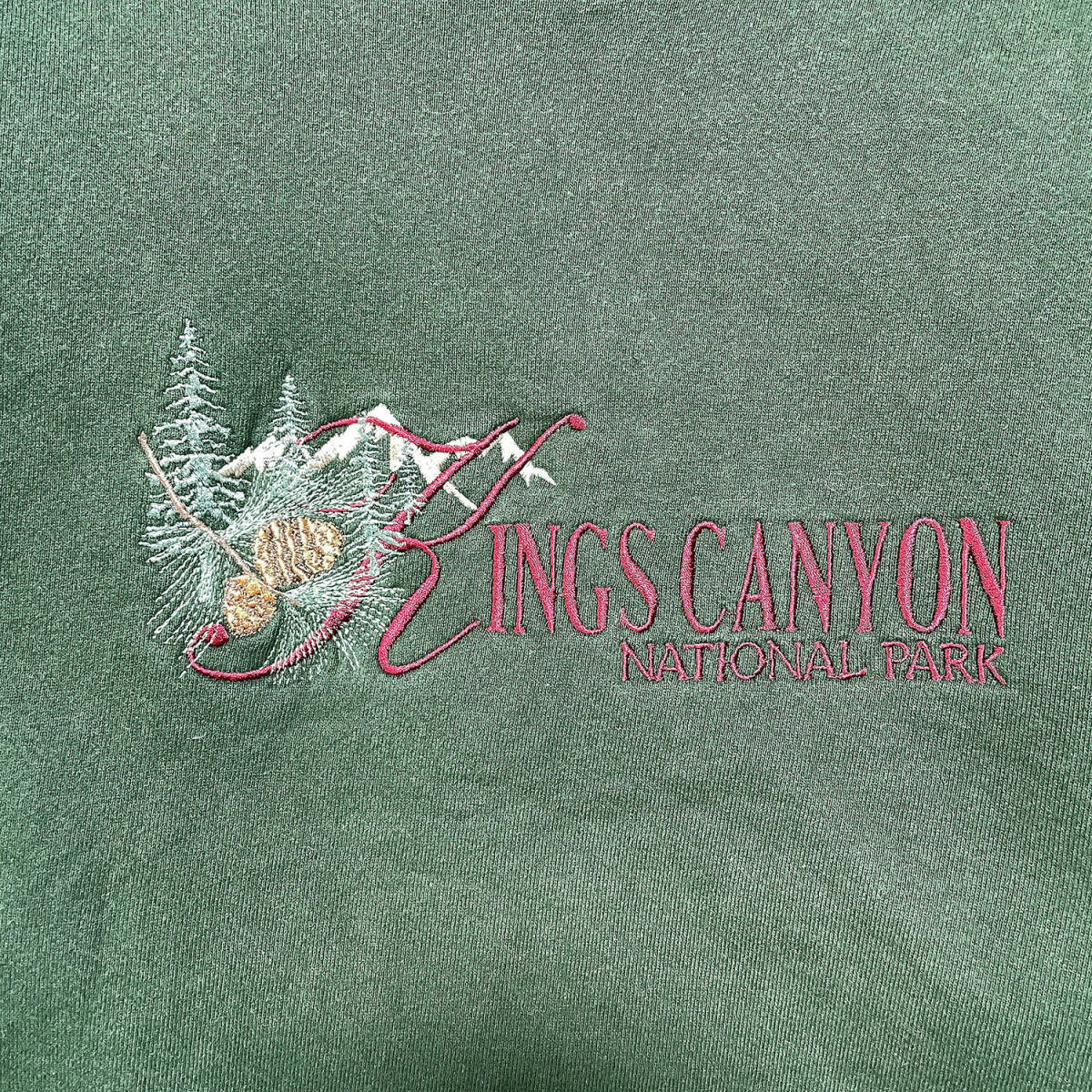 USA 古着 スウェット トレーナー ヘビーコットン キングズキャニオン国立公園 刺繍 クルーネック グリーン BD0423_画像4