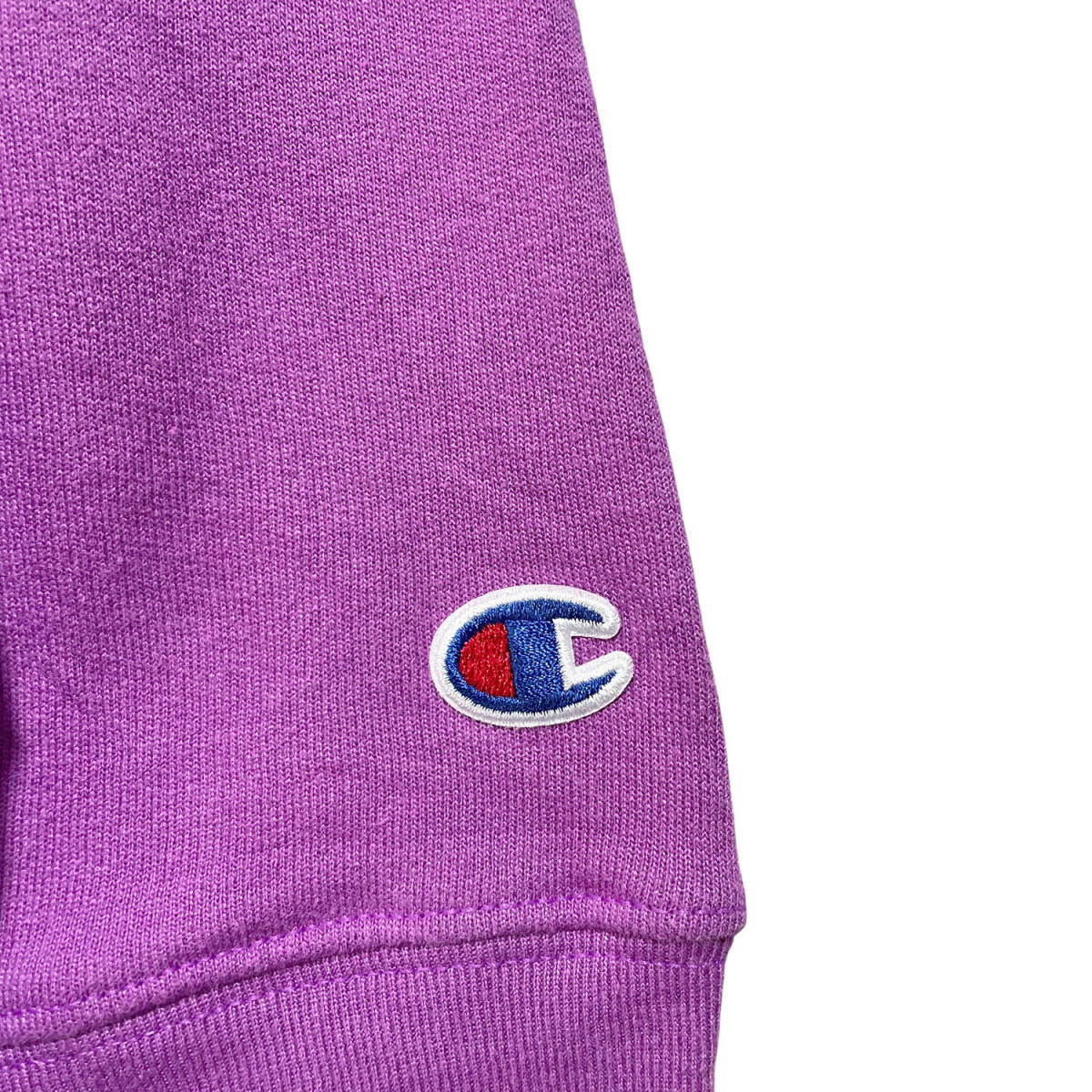 USA 古着 Champion チャンピオン クルーネック 前V スウェット トレーナー プリント ロゴ パープル メンズM BD0432_画像6