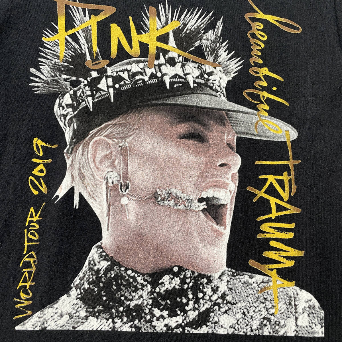 USA 古着 ミュージック Tシャツ Pink ピンク ワールドツアー ライブTシャツ ロックT 両面プリント ブラック BA2659_画像4