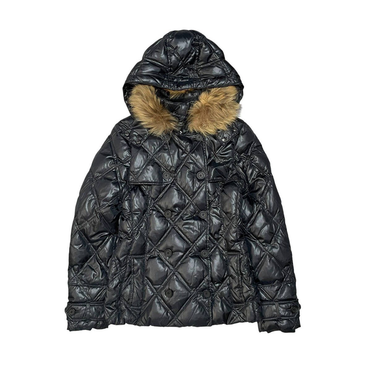 313 TRE UNO TRE トレウノトレ アウター ダウンジャケット ダウンコート ラクーンファー ブラック 黒 レディース42 AK0092_画像1