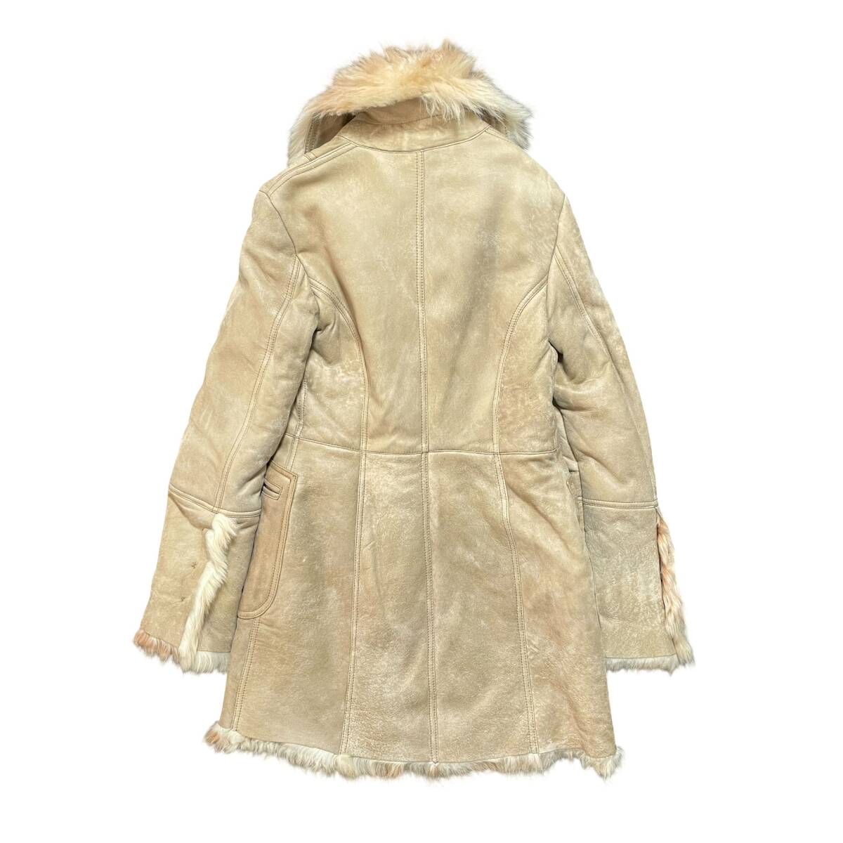 イタリア製 PAOLA FRANI パオラフラーニ アウター レザー ムートンコート ロングコート ファー レディースL 程度 ベージュ AK0094_画像2