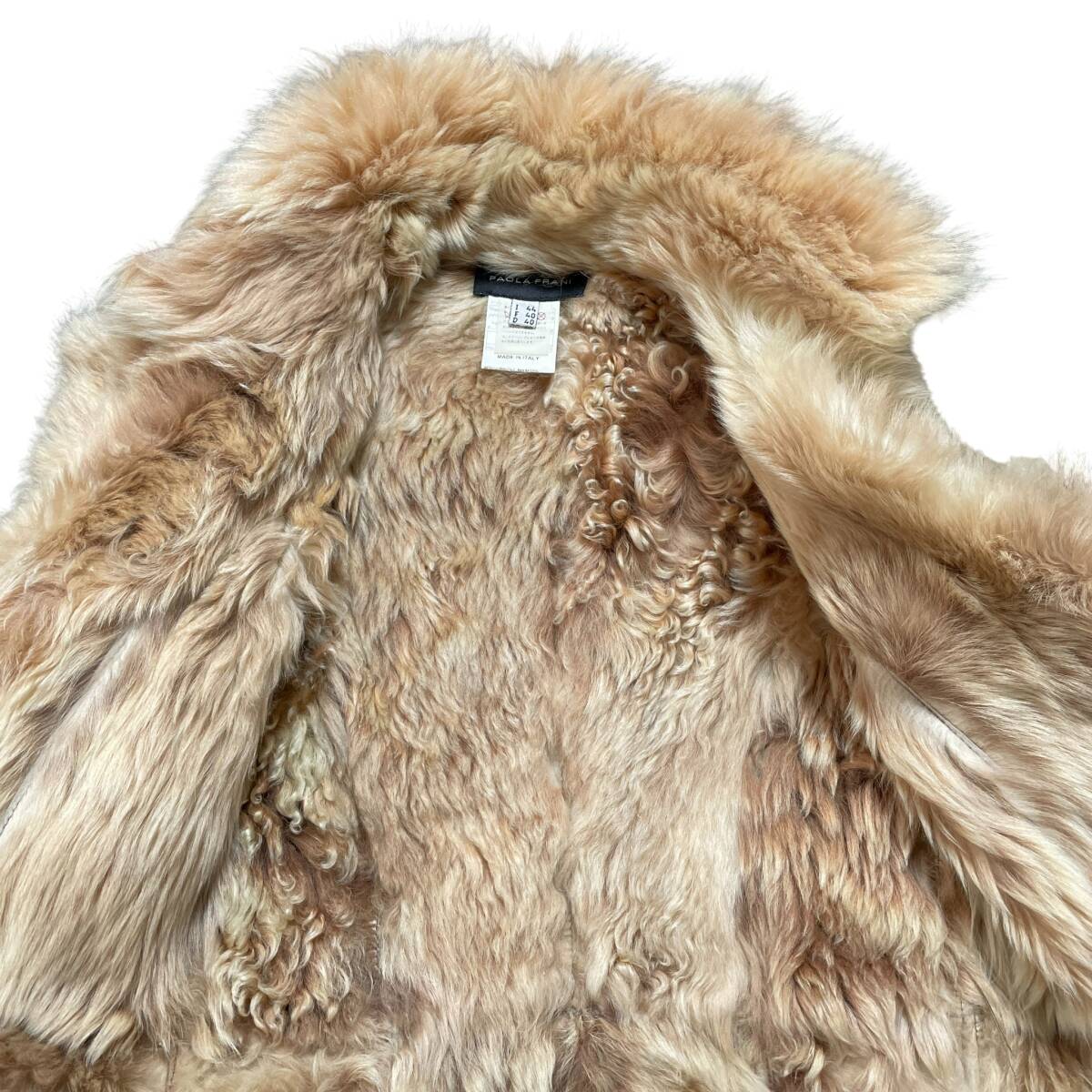 イタリア製 PAOLA FRANI パオラフラーニ アウター レザー ムートンコート ロングコート ファー レディースL 程度 ベージュ AK0094_画像5