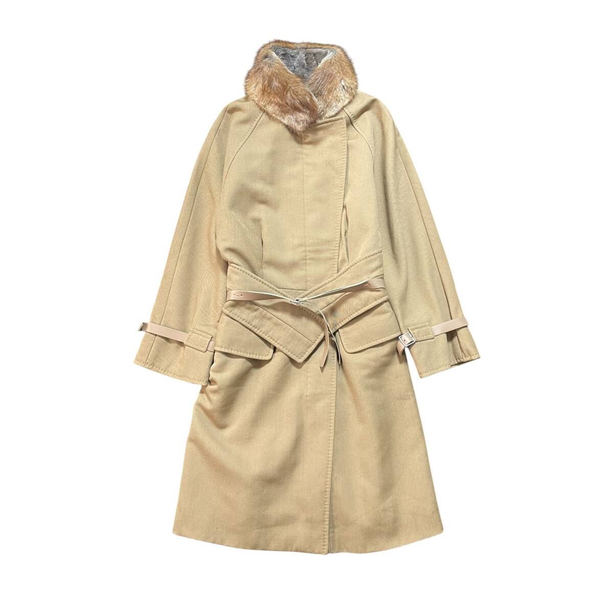 イタリア製 SPORT Max スポーツマックス マックスマーラ アウター ロングコート ウール ミンクファー ベージュ レディースM 程度 AK0095_画像1