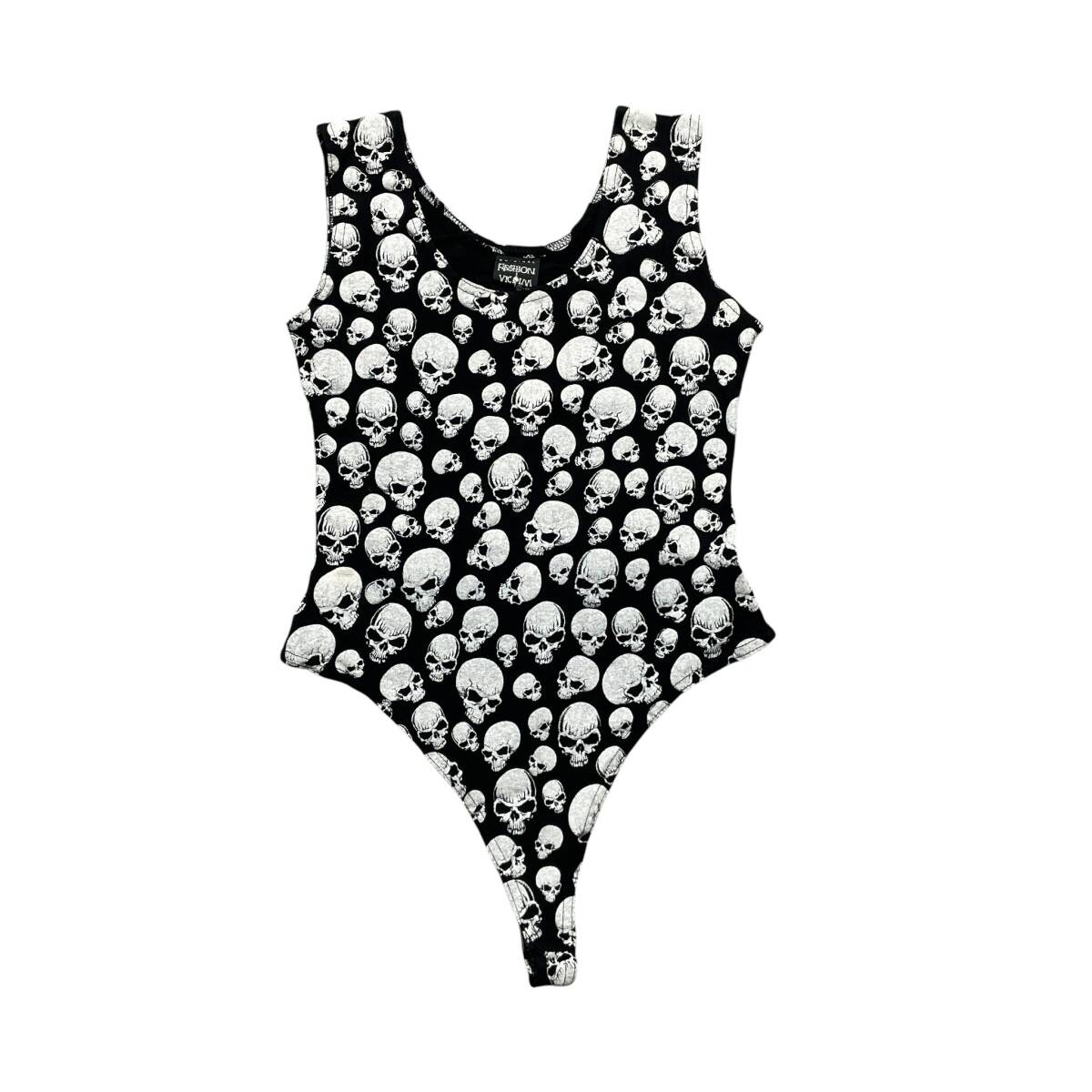 古着 USA製 90S ヴィンテージ ファッションヴィクティム レオタード 総柄 スカル ドクロ レディースS レースクイーン エアロビ 衣装 BA2660_画像1