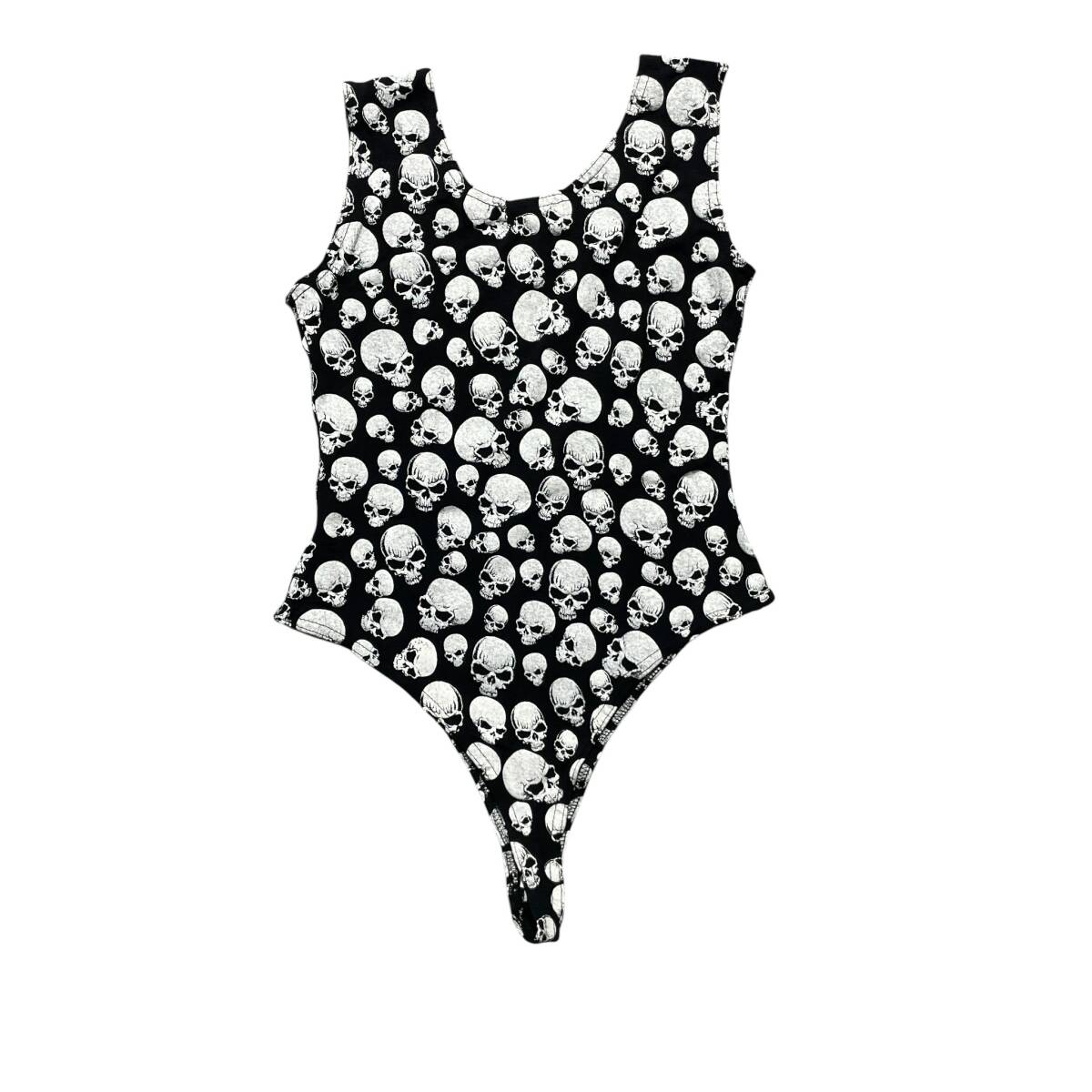 古着 USA製 90S ヴィンテージ ファッションヴィクティム レオタード 総柄 スカル ドクロ レディースS レースクイーン エアロビ 衣装 BA2660_画像2