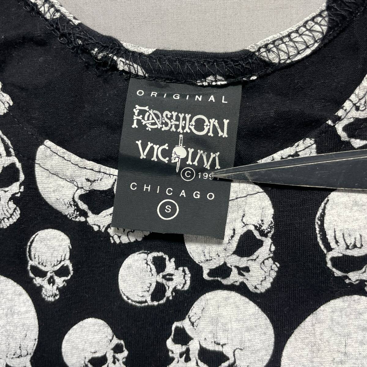 古着 USA製 90S ヴィンテージ ファッションヴィクティム レオタード 総柄 スカル ドクロ レディースS レースクイーン エアロビ 衣装 BA2660_画像4