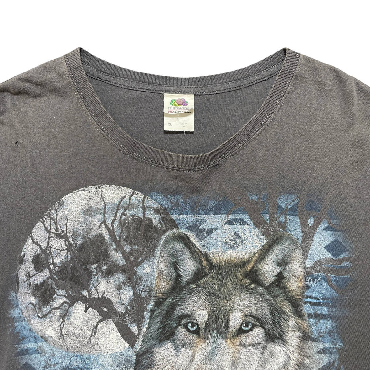 USA 古着 アニマルプリント オオカミ Tシャツ グレー クルーネック メンズXL 狼 ウルフ BA2662_画像4