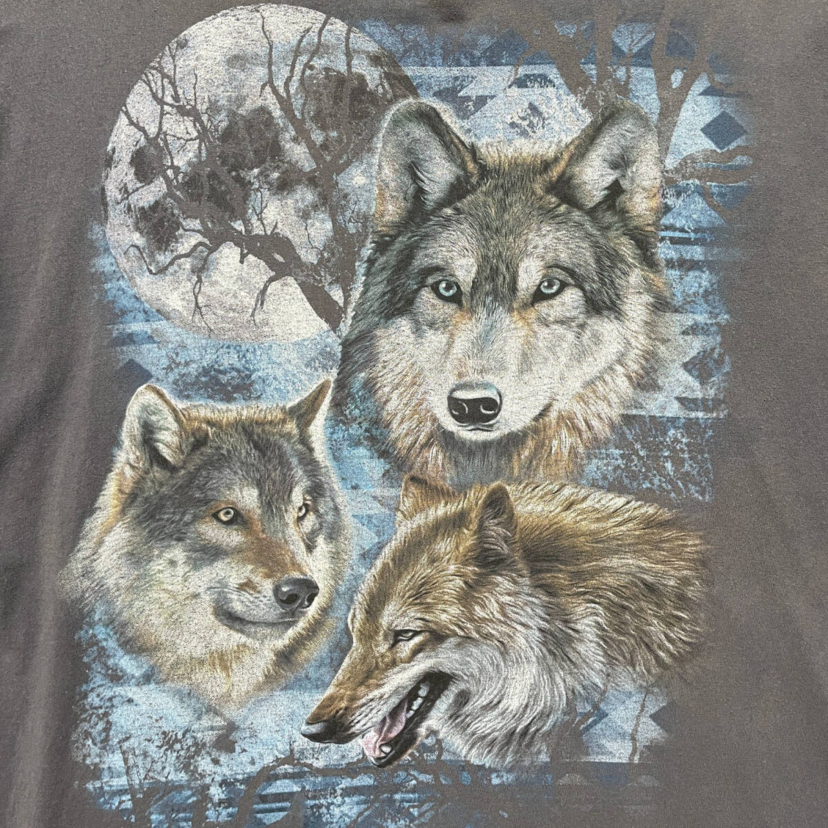 USA 古着 アニマルプリント オオカミ Tシャツ グレー クルーネック メンズXL 狼 ウルフ BA2662_画像5