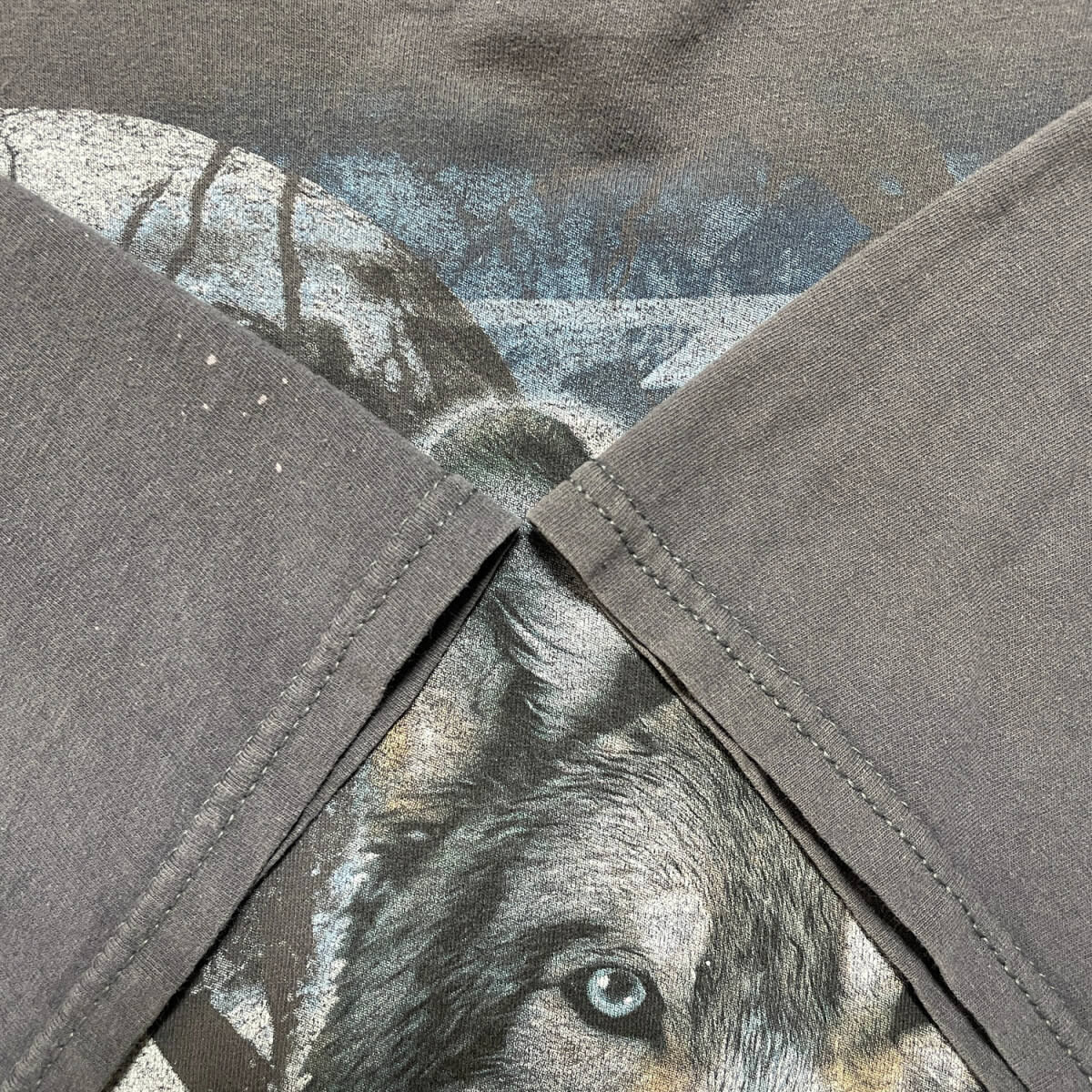 USA 古着 アニマルプリント オオカミ Tシャツ グレー クルーネック メンズXL 狼 ウルフ BA2662_画像6