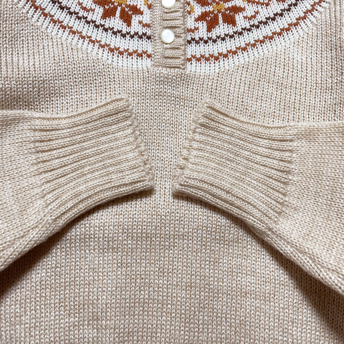 USA 古着 80S ヴィンテージ ノルディック スタイル アクリル セーター ベージュ レディースXS/S相当 BJ0132_画像4
