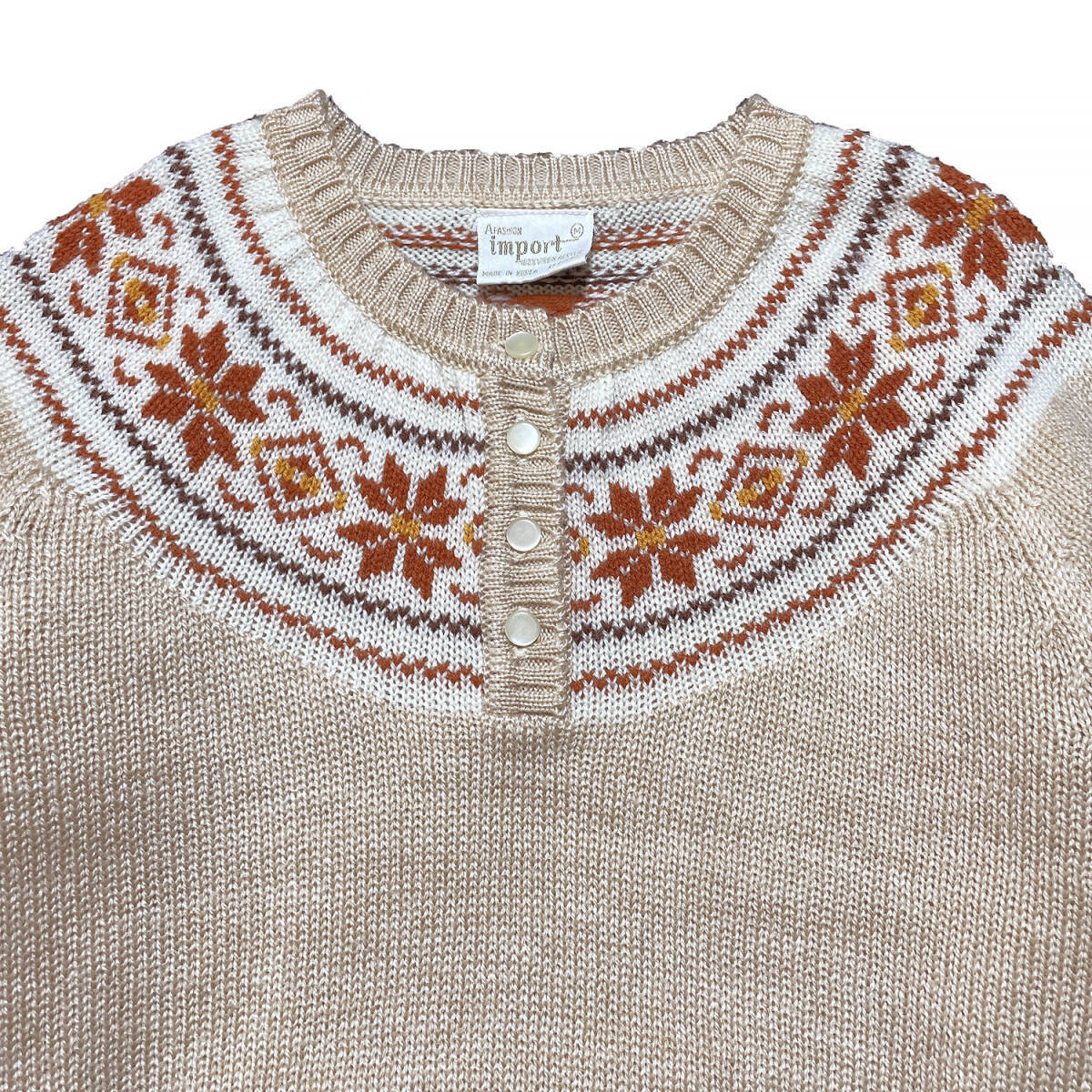 USA 古着 80S ヴィンテージ ノルディック スタイル アクリル セーター ベージュ レディースXS/S相当 BJ0132_画像3