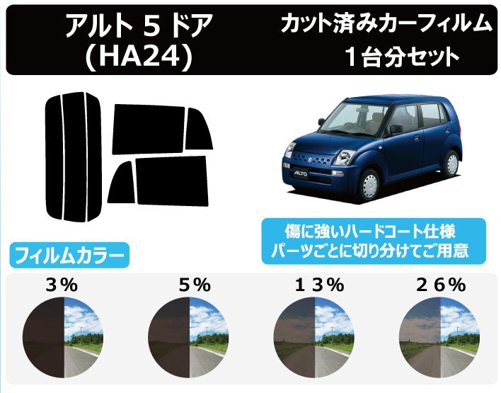 【ノーマルスモーク透過率13％】スズキ アルト ５Ｄ HA24 カット済カーフィルム リアセット_画像1