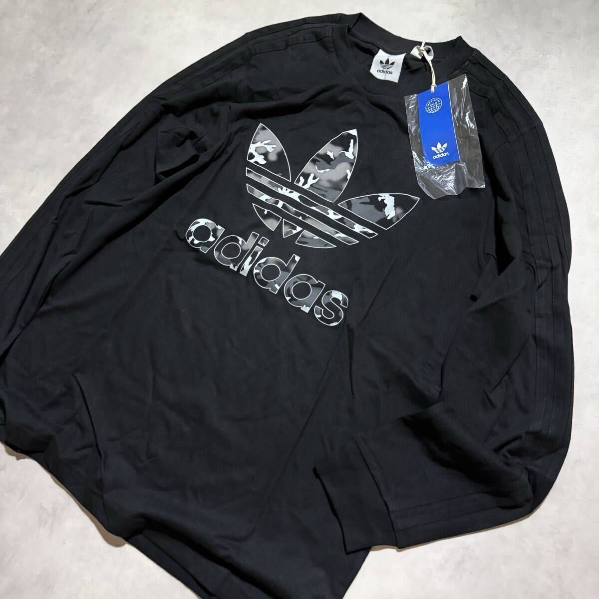 1 иен ~ новый товар стандартный товар XL размер Adidas Originals футболка long T длинный рукав камуфляж утка черный чёрный фиолетовый популярный CAMO adidas Originals общий рисунок