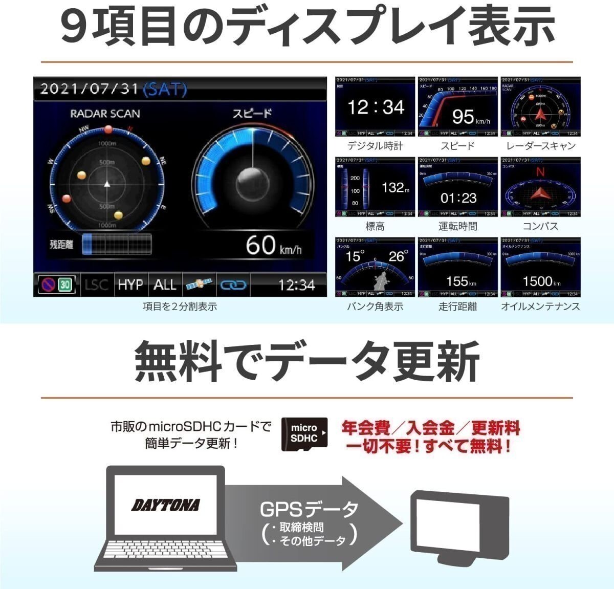 デイトナ バイク用 レーダー探知機 レーザー式オービス対応 防水 Bluetooth MOTO GPS LASER(モト ジーピーエス レーザー) 25674_画像4
