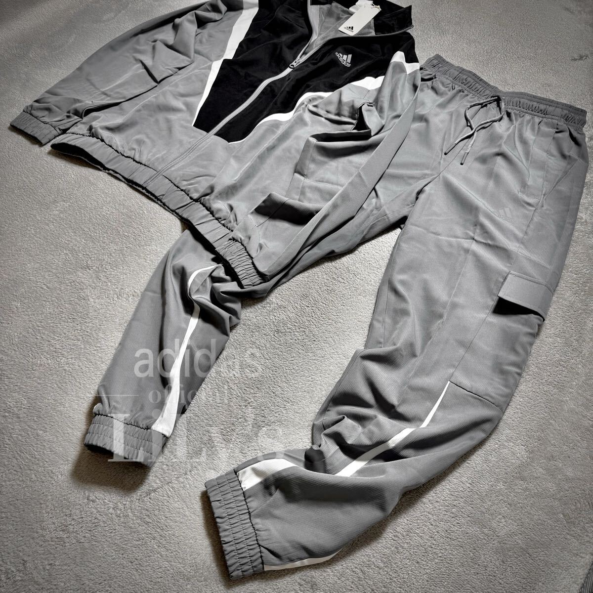【Ｓサイズ】adidas上下セットアップ　グレー　ブラック　ウーブン　ウインド　IJ6072 DUC68 アディダス ナイロン ジャージ　新品未使用_画像3